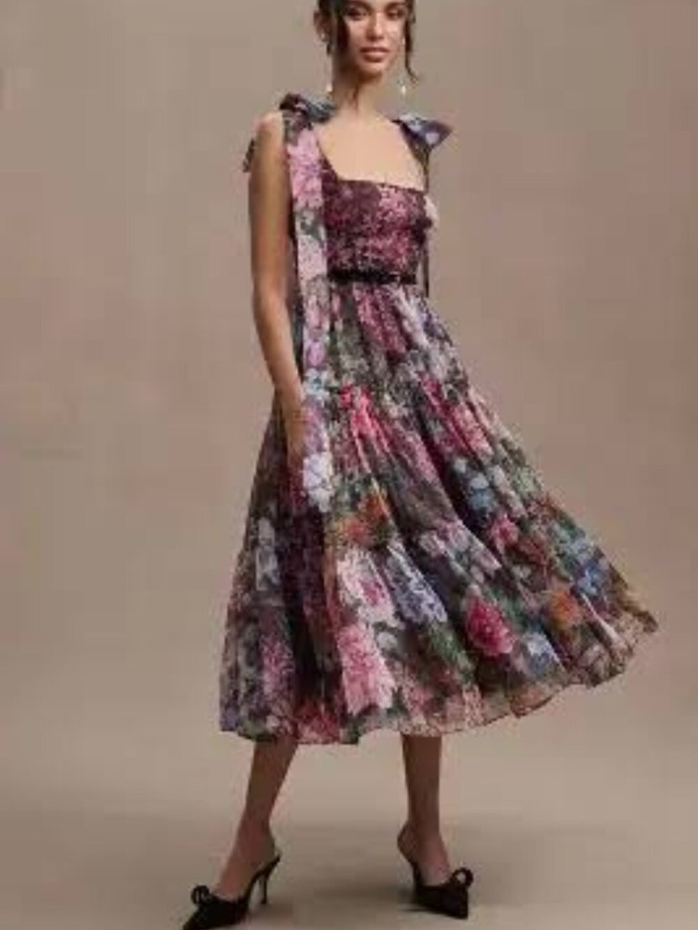 BHLDN Isabella Tiered Square-Neck A-Line Midi Dress